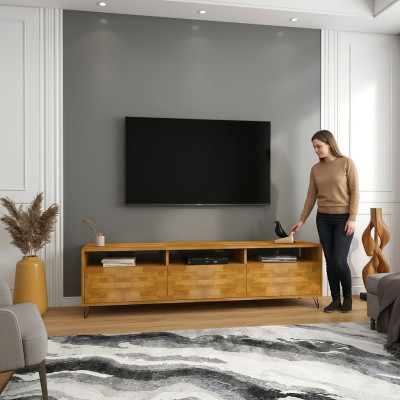 Brown living room sideboard sturdy TV stand modern wooden furniture