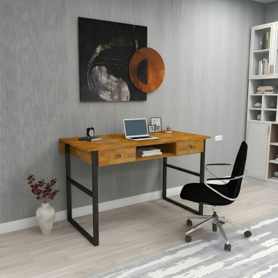 Brown wooden table with 2 drawers designer office furniture luxury desk