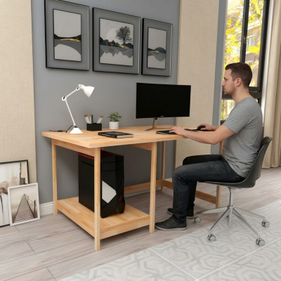 Robust Desk Stylish Light Brown Computer Table Shelving Table
