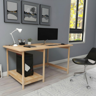 Robust Desk Stylish Light Brown Computer Table Shelving Table