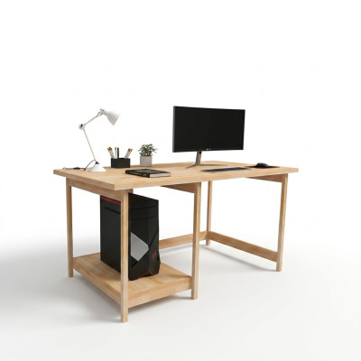 Robust Desk Stylish Light Brown Computer Table Shelving Table