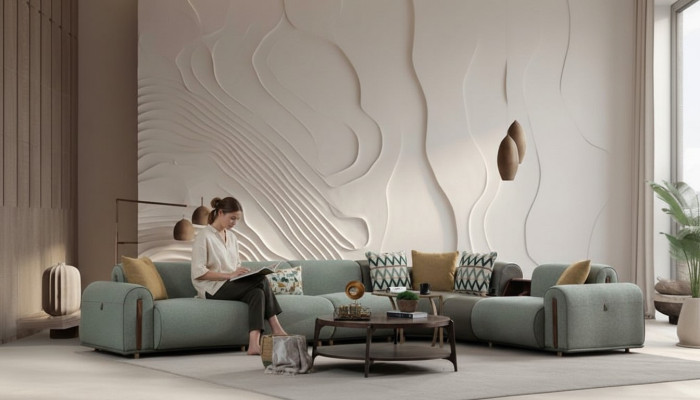 Luxurious green corner sofa living room leather couches designer seating furniture