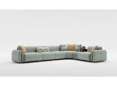 Luxurious green corner sofa living room leather couches designer seating furniture