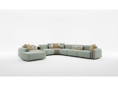 Light green textile sofa living room L-shaped corner couch designer upholstered furniture