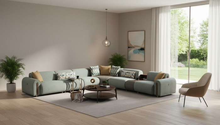 Stylish corner sofa designer living room couch L-shape elegant upholstered couch