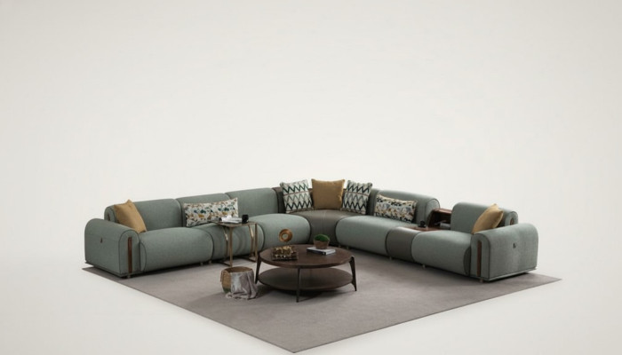 Stylish corner sofa designer living room couch L-shape elegant upholstered couch