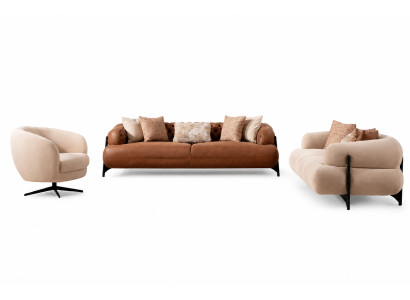 Brown-White Living Room Sofa Set Exclusive Three-Seater Sofas Armchair