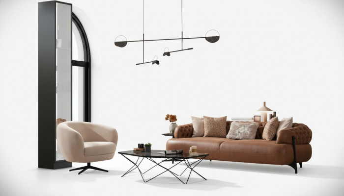 Modern living room sofa set designer three-seater noble armchair 2-piece set