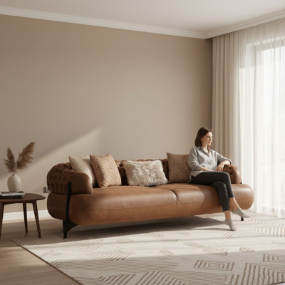 Brown Chesterfield three-seater living room upholstered sofa modern furniture