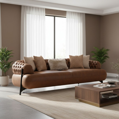 Brown Chesterfield three-seater living room upholstered sofa modern furniture
