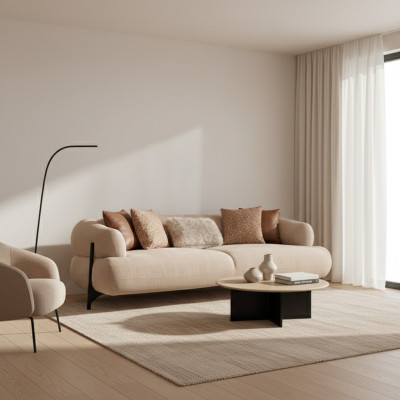 Luxurious White Upholstered Sofa Designer Fabric Couch Living Room 3-Seater