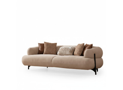 Luxurious White Upholstered Sofa Designer Fabric Couch Living Room 3-Seater