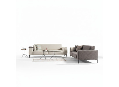 White-Grey Upholstered Sofas Designer Living Room Fabric Couches 2x 3-Seater