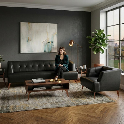 Black living room seating set Noble three-seater cocktail chair 2-piece set