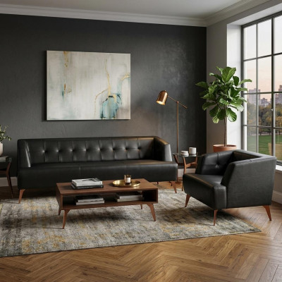 Black living room seating set Noble three-seater cocktail chair 2-piece set