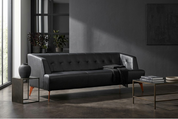 Stylish Black Three-Seater Modern Leather Sofa Living Room Sofa Bed