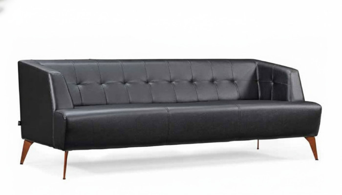 Stylish Black Three-Seater Modern Leather Sofa Living Room Sofa Bed