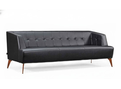 Stylish Black Three-Seater Modern Leather Sofa Living Room Sofa Bed