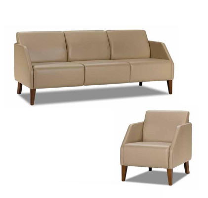 Beige living room leather set designer 3-seater exclusive armchair 2-piece set.