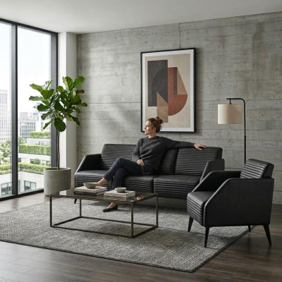 Luxurious black living room sofa set designer armchairs 2-piece set