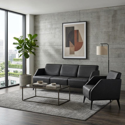 Luxurious black living room sofa set designer armchairs 2-piece set
