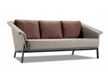 Gray upholstered sofa, designer fabric couch, living room three-seater furniture