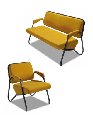 Luxurious Yellow Living Room Seating Set Designer 3-Seater Armchair 2-piece Set