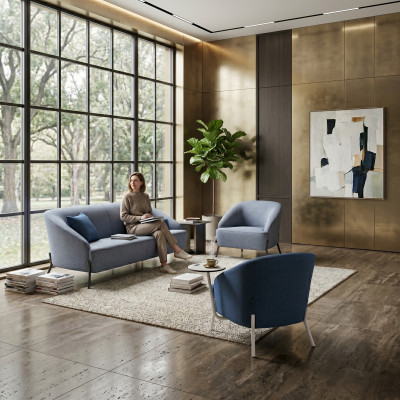 Gray-Blue Sofa Set Designer Upholstered Couches Modern 2-Seater Armchair