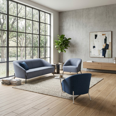 Gray-Blue Sofa Set Designer Upholstered Couches Modern 2-Seater Armchair
