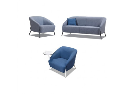 Gray-Blue Sofa Set Designer Upholstered Couches Modern 2-Seater Armchair