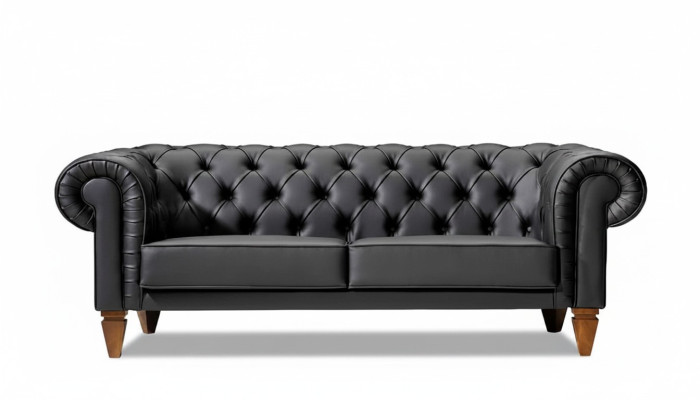Stylish Chesterfield Black Three-Seater Modern Elegant Upholstered Furniture