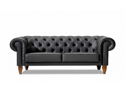 Stylish Chesterfield Black Three-Seater Modern Elegant Upholstered Furniture
