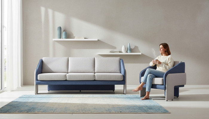 Gray-blue living room designer seating furniture 3-seater armchair 2-piece set