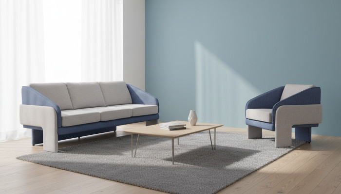 Gray-blue living room designer seating furniture 3-seater armchair 2-piece set