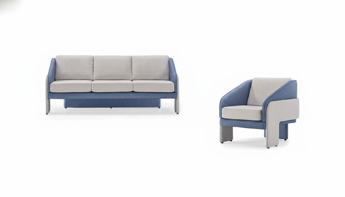 Gray-blue living room designer seating furniture 3-seater armchair 2-piece set