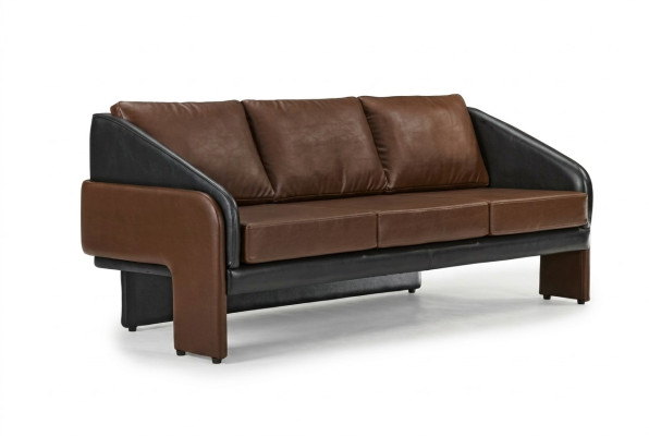 Brown-black three-seater exclusive upholstered furniture designer leather couch