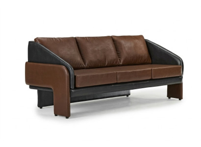 Brown-black three-seater exclusive upholstered furniture designer leather couch