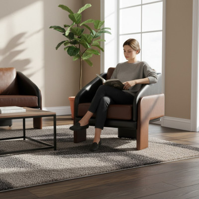 Brown-Grey Club Armchair Luxurious Lounge Chair Relaxing Single-Seater Armchair