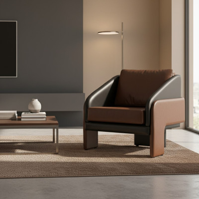 Brown-Grey Club Armchair Luxurious Lounge Chair Relaxing Single-Seater Armchair