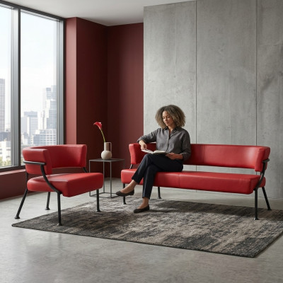 Red sofa set modern faux leather bench designer single-seater 2-piece set