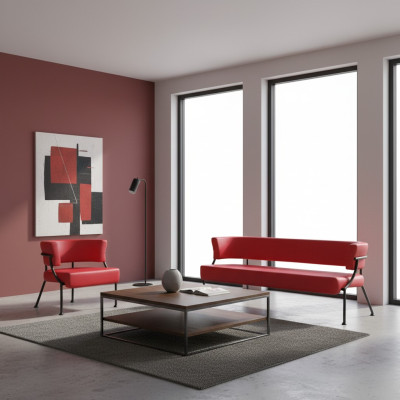 Red sofa set modern faux leather bench designer single-seater 2-piece set