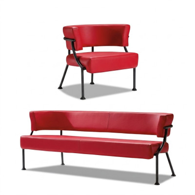 Red sofa set modern faux leather bench designer single-seater 2-piece set