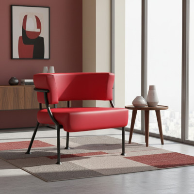 Luxurious red armchair designer leather single-seater upholstered club chair