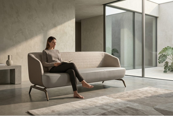 White upholstered couch designer living room seating furniture 3-seater fabric sofa