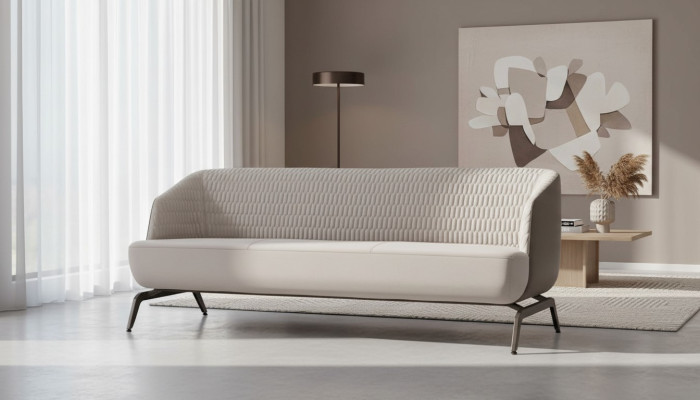 White upholstered couch designer living room seating furniture 3-seater fabric sofa