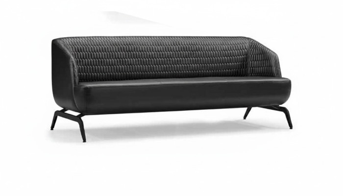 Black leather sofa designer 3-seater couch living room furniture 3-seater
