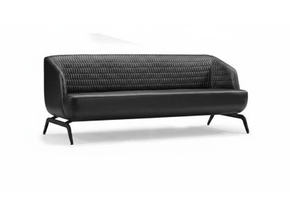 Black leather sofa designer 3-seater couch living room furniture 3-seater
