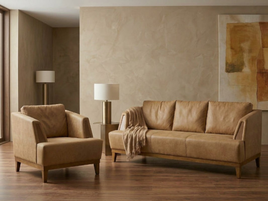 Luxurious brown sofa set modern leather couch designer armchair 2-piece set
