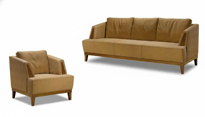Luxurious brown sofa set modern leather couch designer armchair 2-piece set