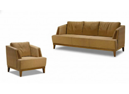 Luxurious brown sofa set modern leather couch designer armchair 2-piece set